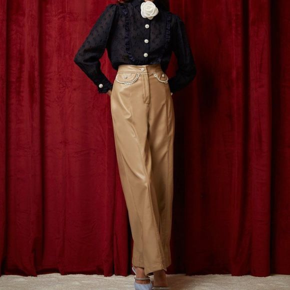 SISTER JANE *Dream Valentina Faux Leather Trousers* ~ Wide Leg ~ High Rise ~ NEW - Picture 4 of 15
